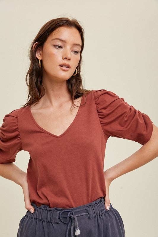 Rust Puff Sleeve Top