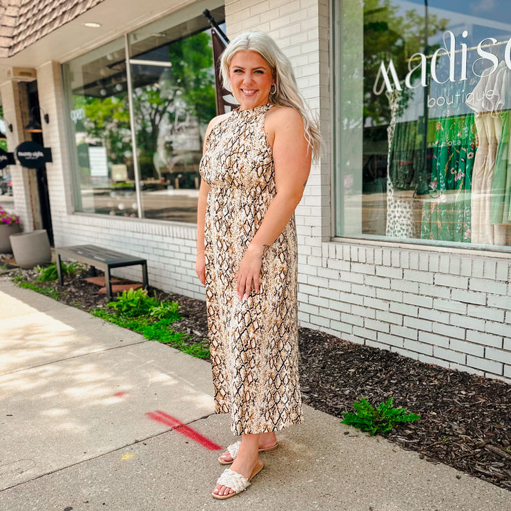 Halter Snake Print Maxi Dress