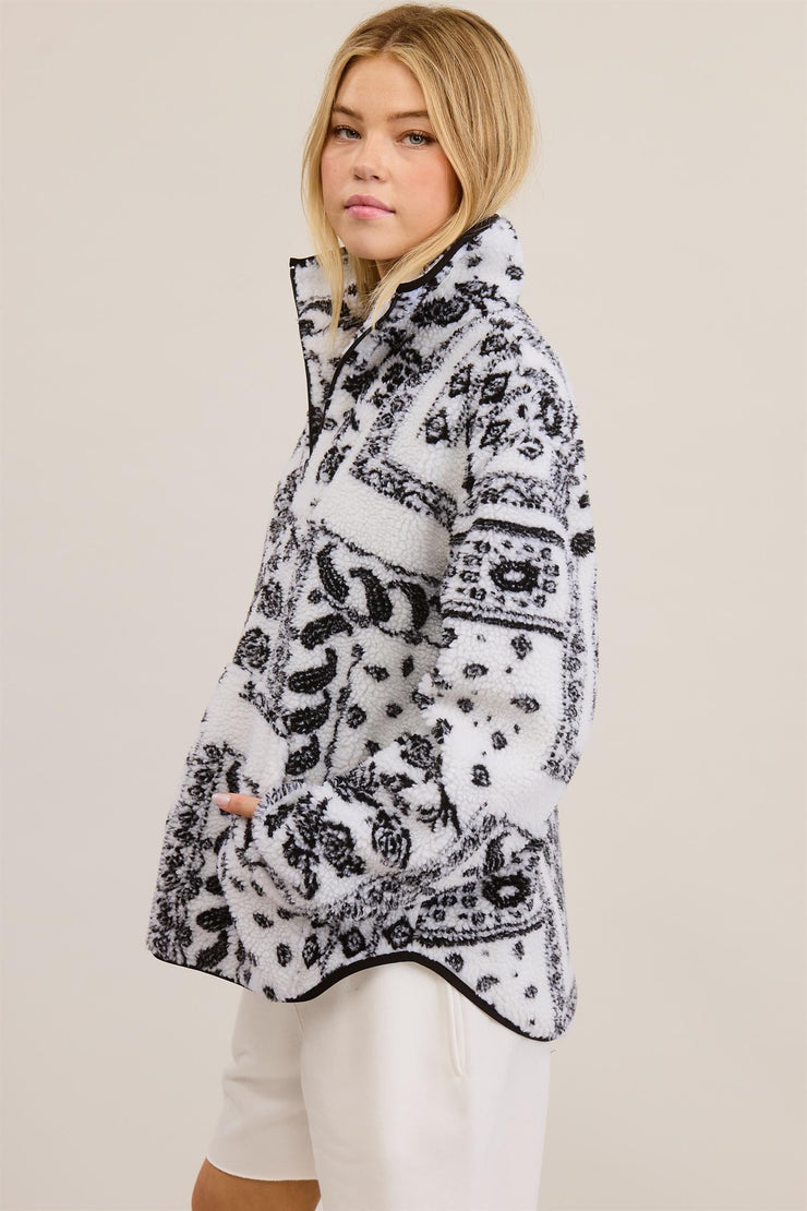 Ivory Paisley Sherpa Pullover - Medium