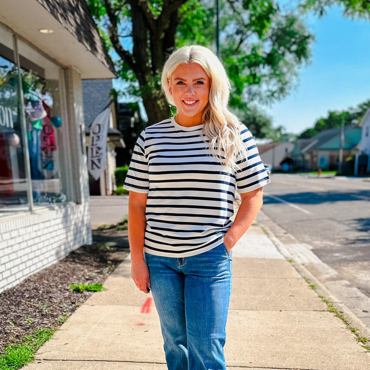 Navy loose fit stripe shirt