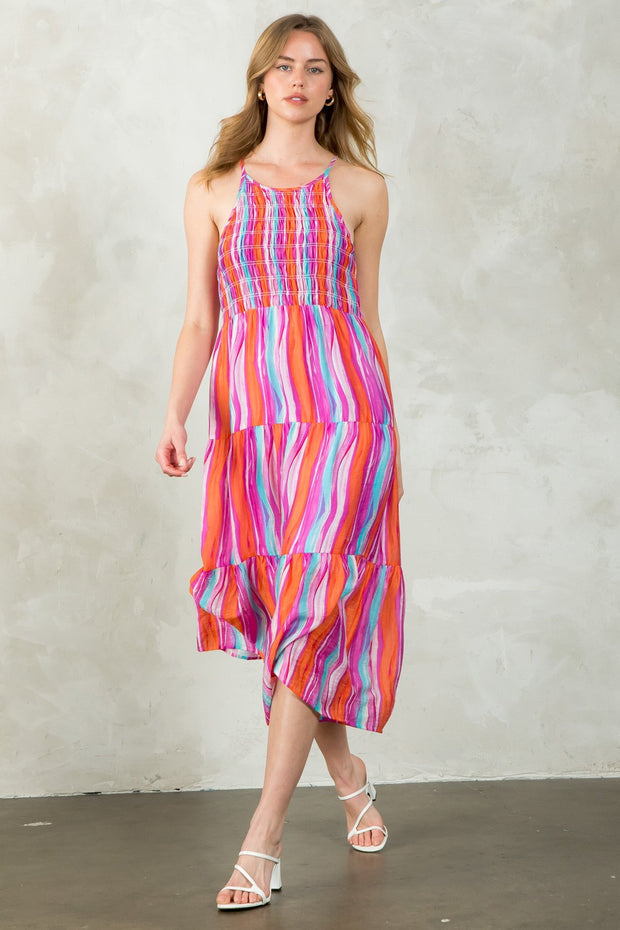 Purple Halter Neck Smocked Dress - Large