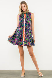 Navy Patterned Button Down Dress