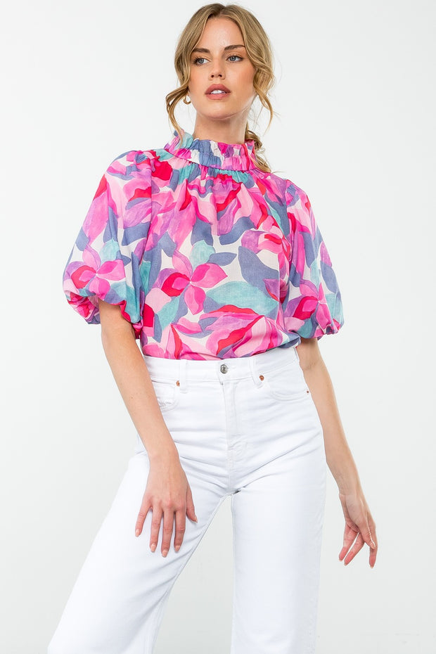 Fuchsia Floral Print Top