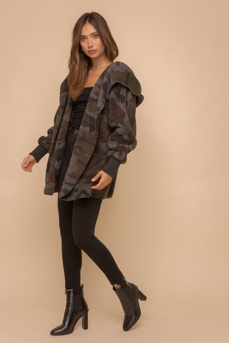 Camo Faux Fur Hooded