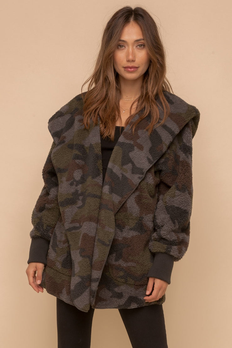 Camo Faux Fur Hooded