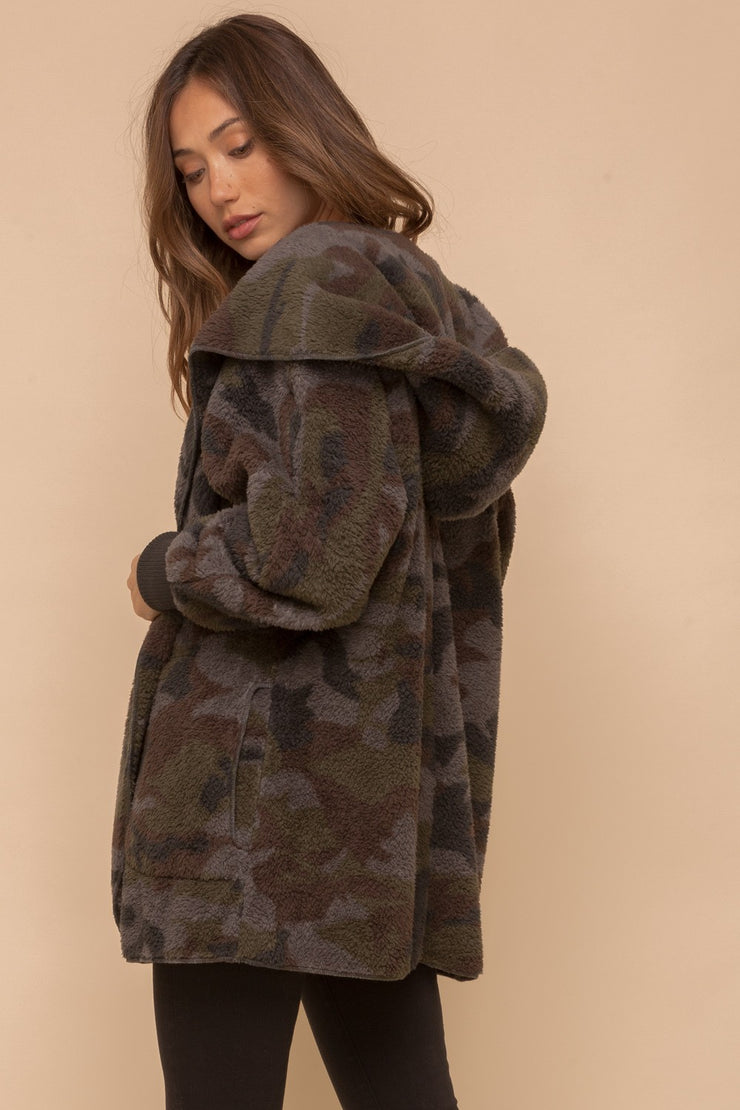 Camo Faux Fur Hooded