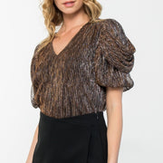 Gold glitter puff sleeve top