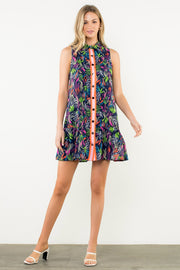 Navy Patterned Button Down Dress