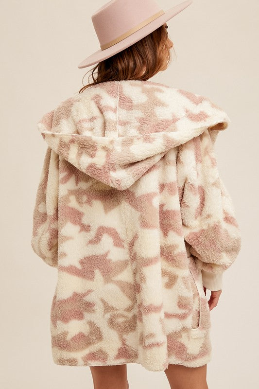 Camo Mauve Faux Fur Hooded