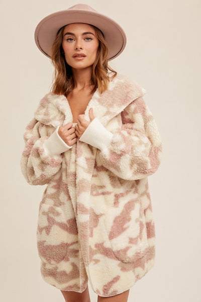 Camo Mauve Faux Fur Hooded