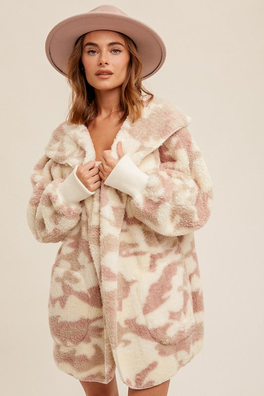 Camo Mauve Faux Fur Hooded