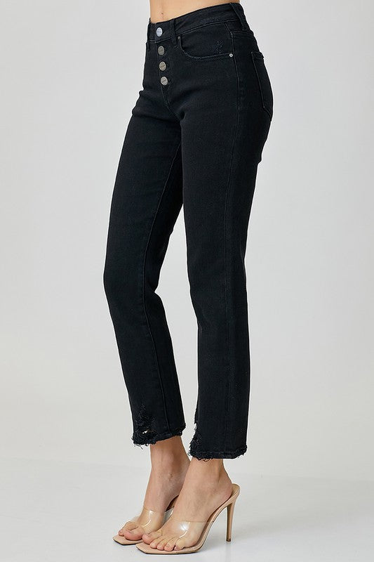 Black Mid-Rise Straight Jeans