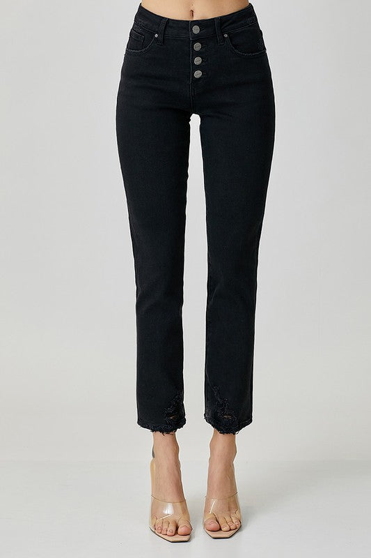 Black Mid-Rise Straight Jeans