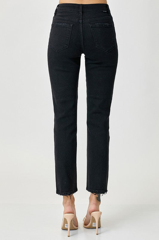 Black Mid-Rise Straight Jeans