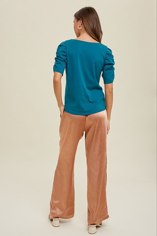 Teal Puff Sleeve Top