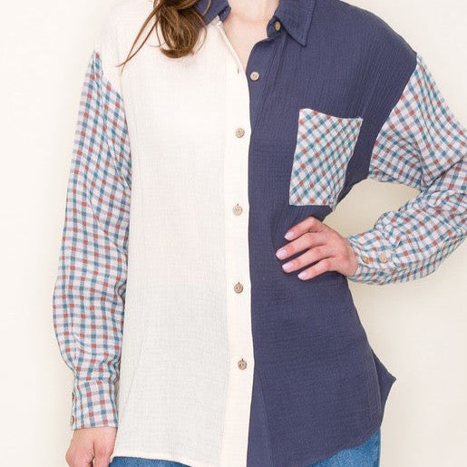 Navy Plaid Button Up
