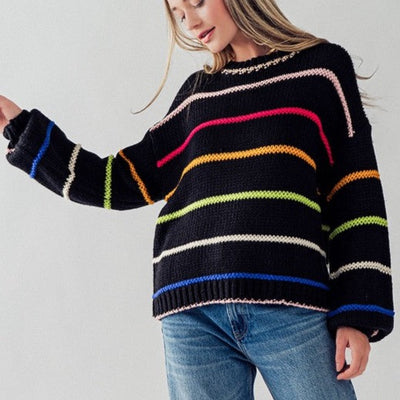 Black Rainbow Striped Sweater - m/l