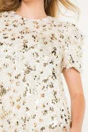 Cream Short Sleeve Fringe Top - Medium