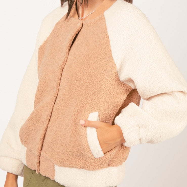 Cream color block fleece jacket