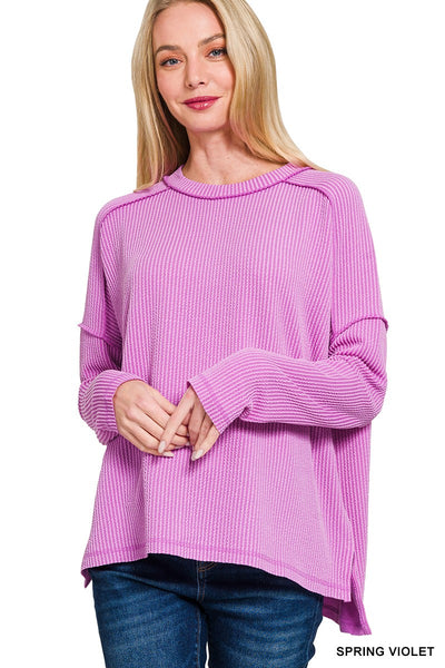Violet Ribbed Boat Neck Top
