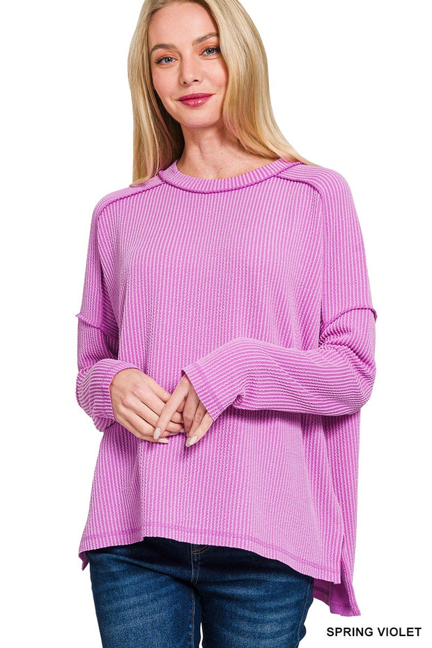Violet Ribbed Boat Neck Top