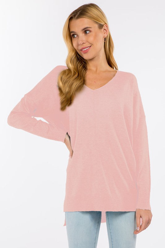 Heather Pink V-Neck Sweater