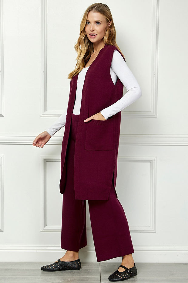 Burgundy Solid Long Vest - S/M