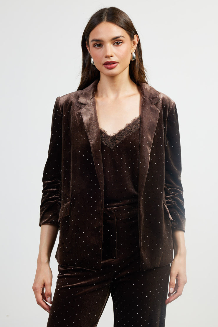 Brown Rhinestone Velvet Blazer