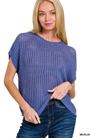 Navy Crochet Sweater Top - Medium