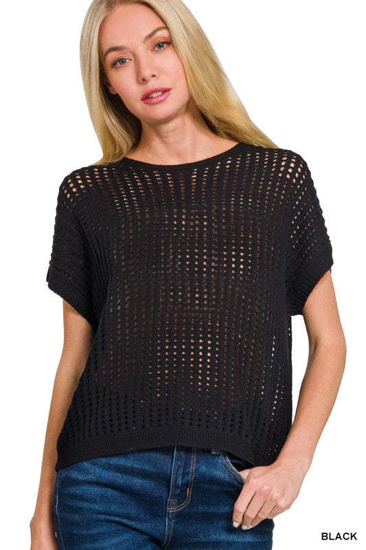 Black Crochet Sweater Top