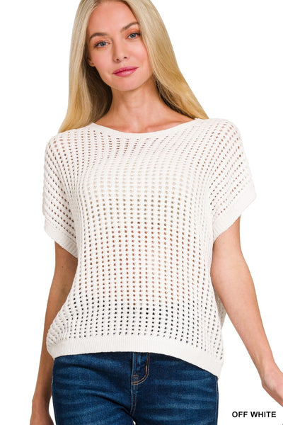 Off White Crochet Sweater Top