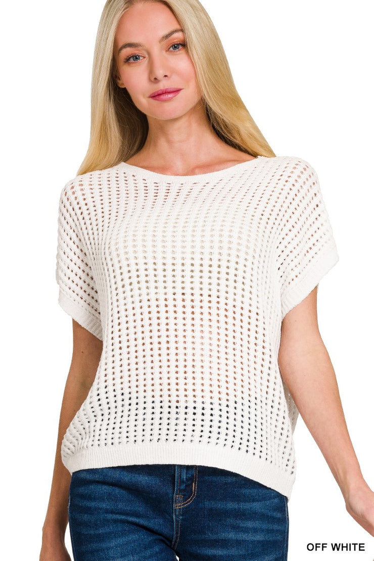 Off White Crochet Sweater Top