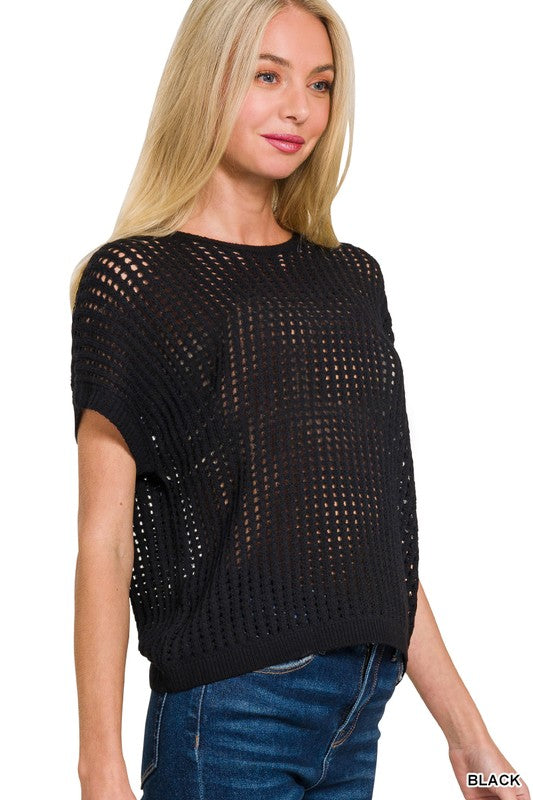 Black Crochet Sweater Top