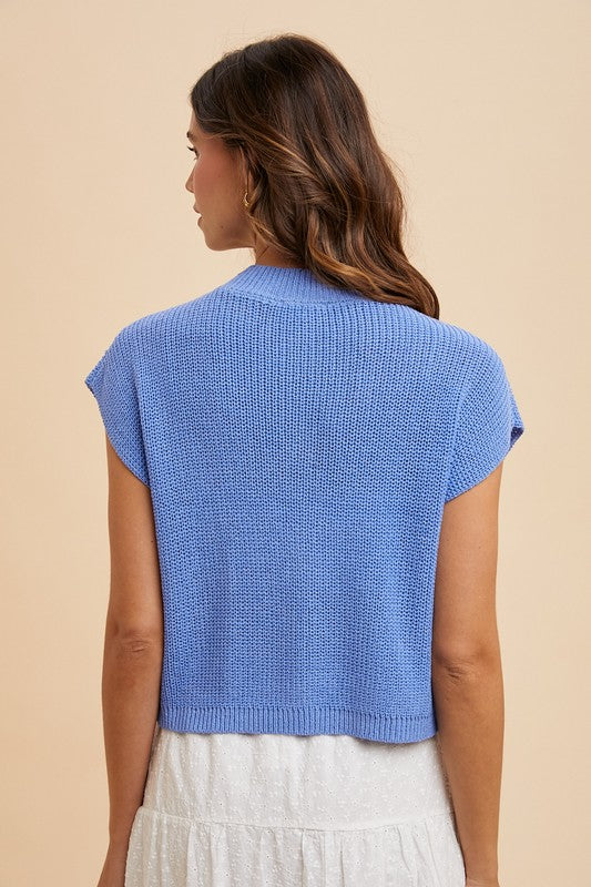 Blue Button Up Sweater Vest - XL