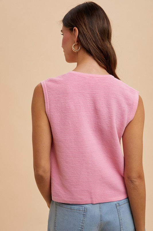 Pink Tie Front Sweater Vest - XL