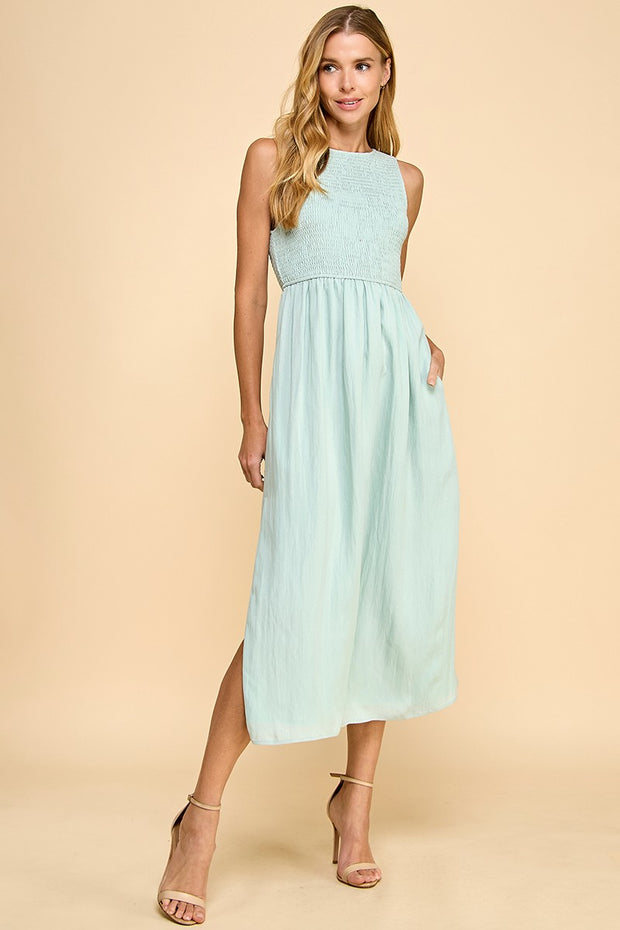 Mint Sleeveless Smocked Dress