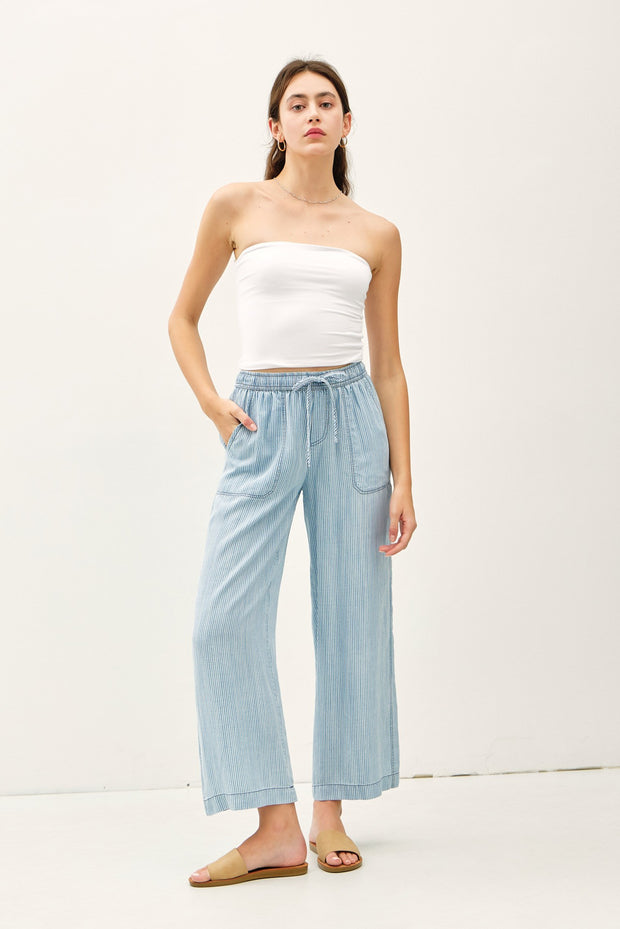 Blue Striped Wide Leg Pants - Large