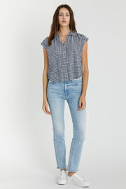 Navy Cropped Gingham Top