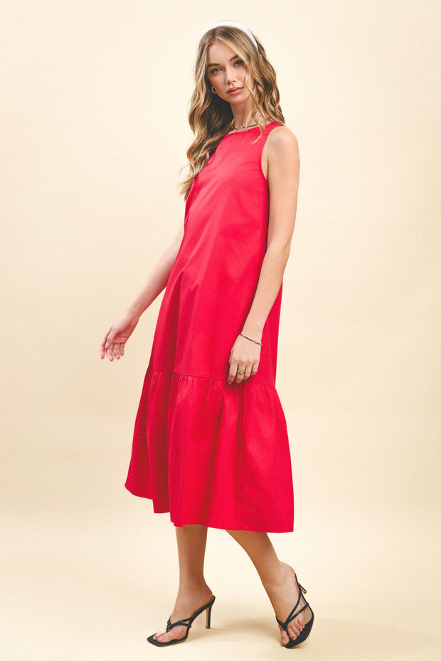 Red Drop Waist Ruffle Dress