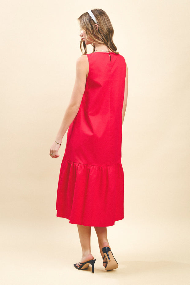 Red Drop Waist Ruffle Dress