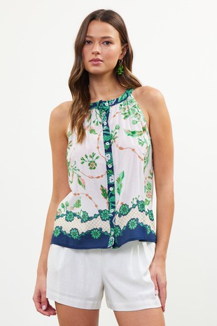 Green Button Up Sleeveless Top