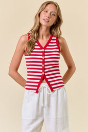 Red Striped Knit Vest-large