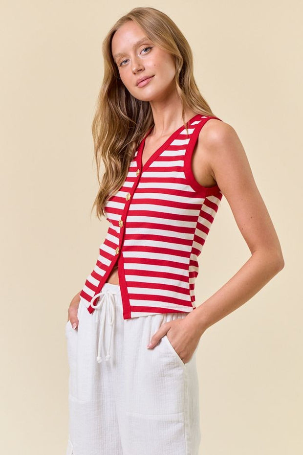 Red Striped Knit Vest-large