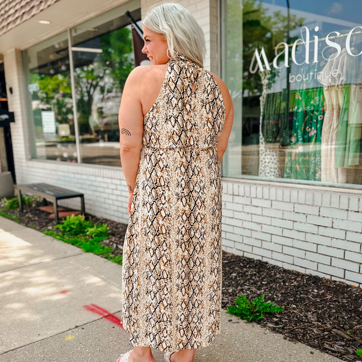 Halter Snake Print Maxi Dress