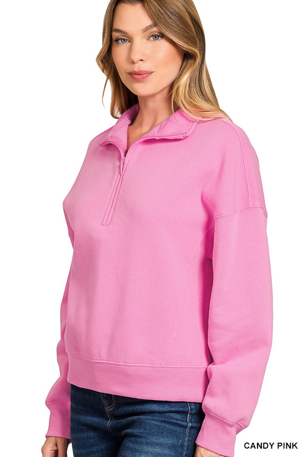 Quarter Zip Fleece Pullover - Candy Pink