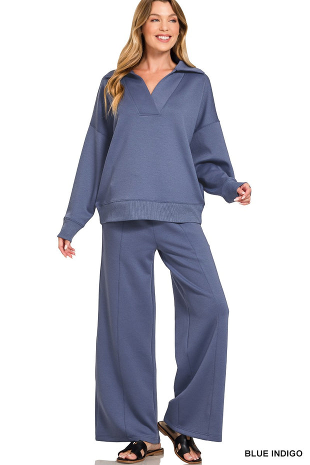 Indigo Collared Scuba Sweatshirt