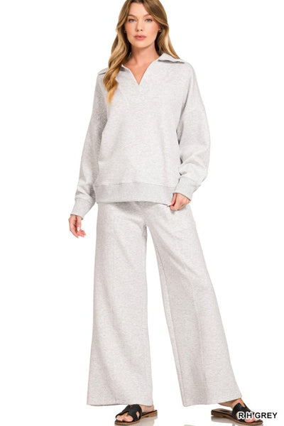 Light Grey Wide Leg Scuba Pants