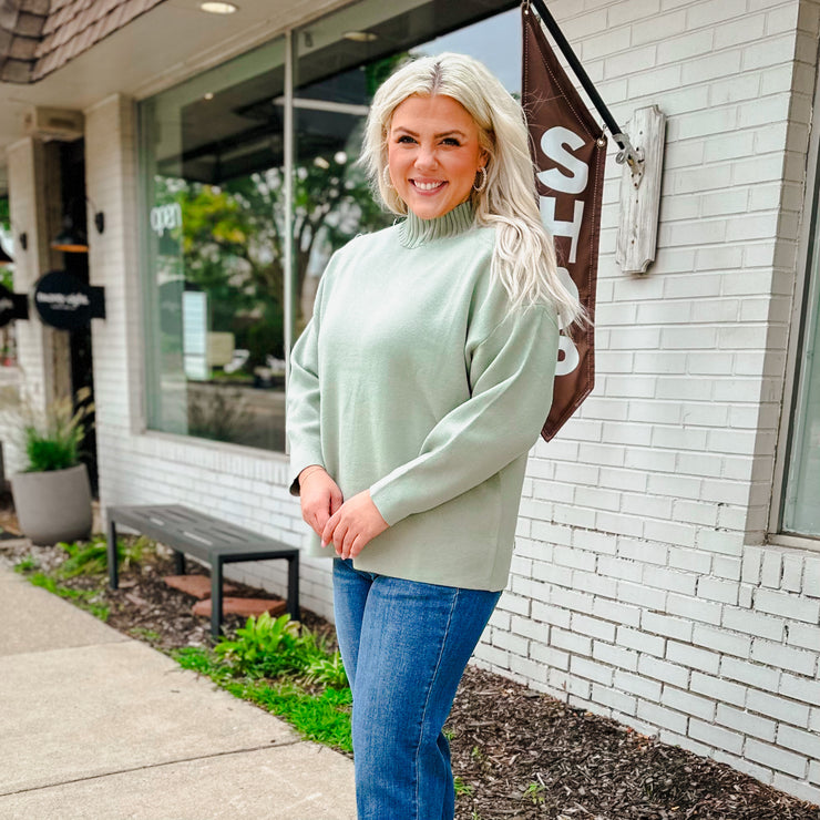 Mock Neck Bubble Sleeve Sweater - Pistachio