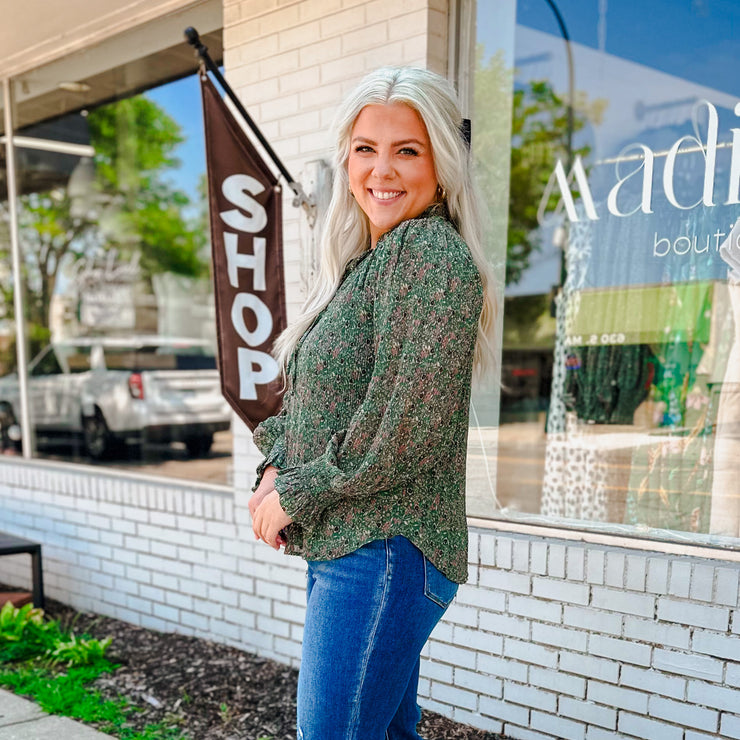 Textured Long Sleeve Top - Green