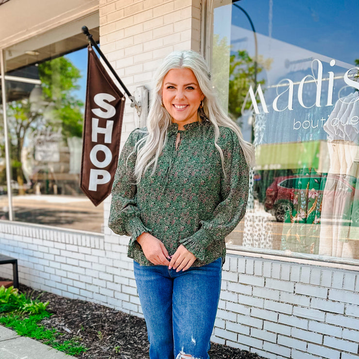 Textured Long Sleeve Top - Green